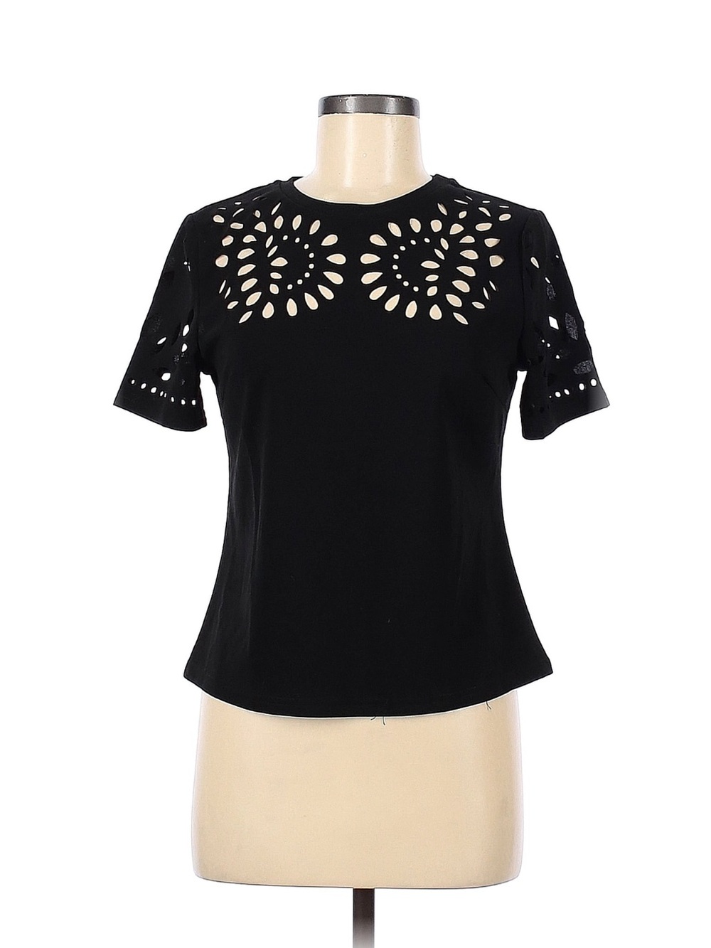 Shein Black Laser-Cut Short Sleeve Top